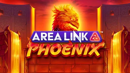 Portada del juego Area Link Phoenix: ave fénix en llamas ante unas puertas de piedra y columnas de lava