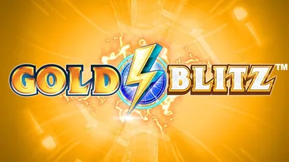 Portada del juego Gold Blitz: letras en relieve con un rayo azul y amarillo sobre fondo dorado brillante